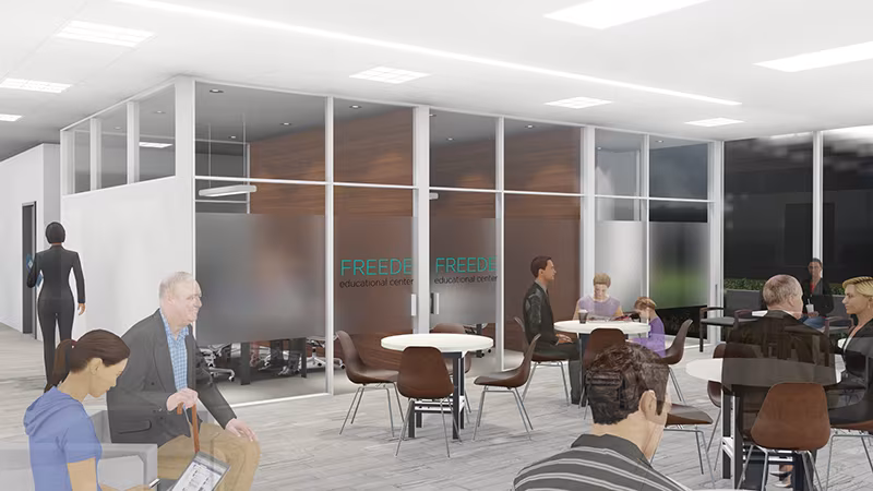 INTEGRIS Nazih Zuhdi Transplant Institute Master Plan Gathering Space designed by Guernsey (alternate view)